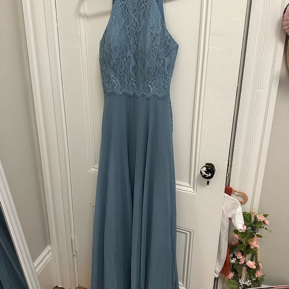 Christina Wu Backless Blue Lace Dress